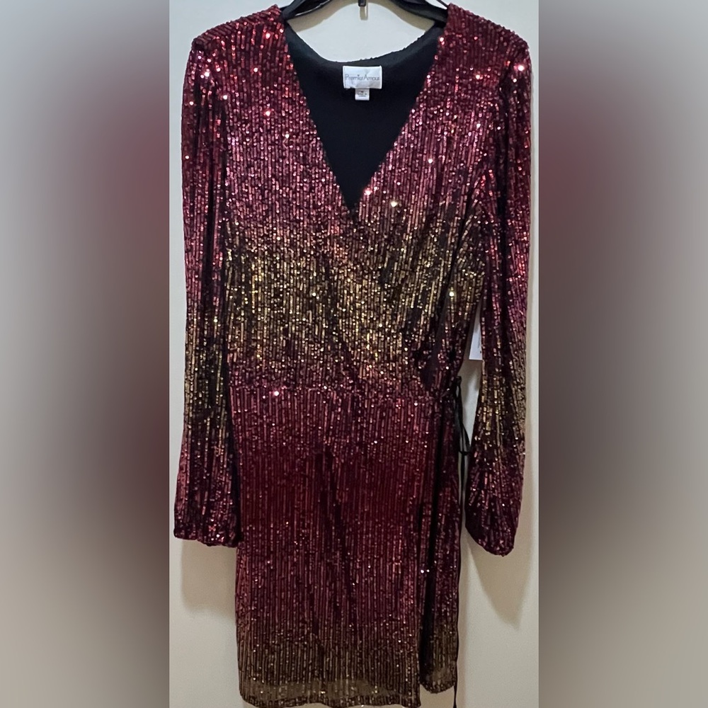 Premier Amour wrap sequins dress ombre gold red (burgandy) holiday party 16 NWT - Picture 10 of 11
